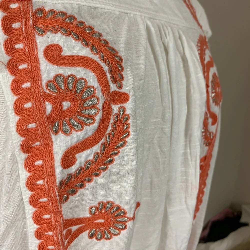Free People Dos Sequndos Top Ivory Sz M‎ Embroidered Orange